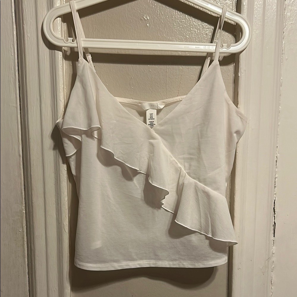 H&M Cream Asymmetrical Ruffled Sheer Camisole